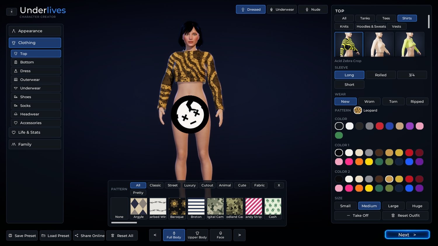 The creator: a cropped top in leopard, with the Pattern page open